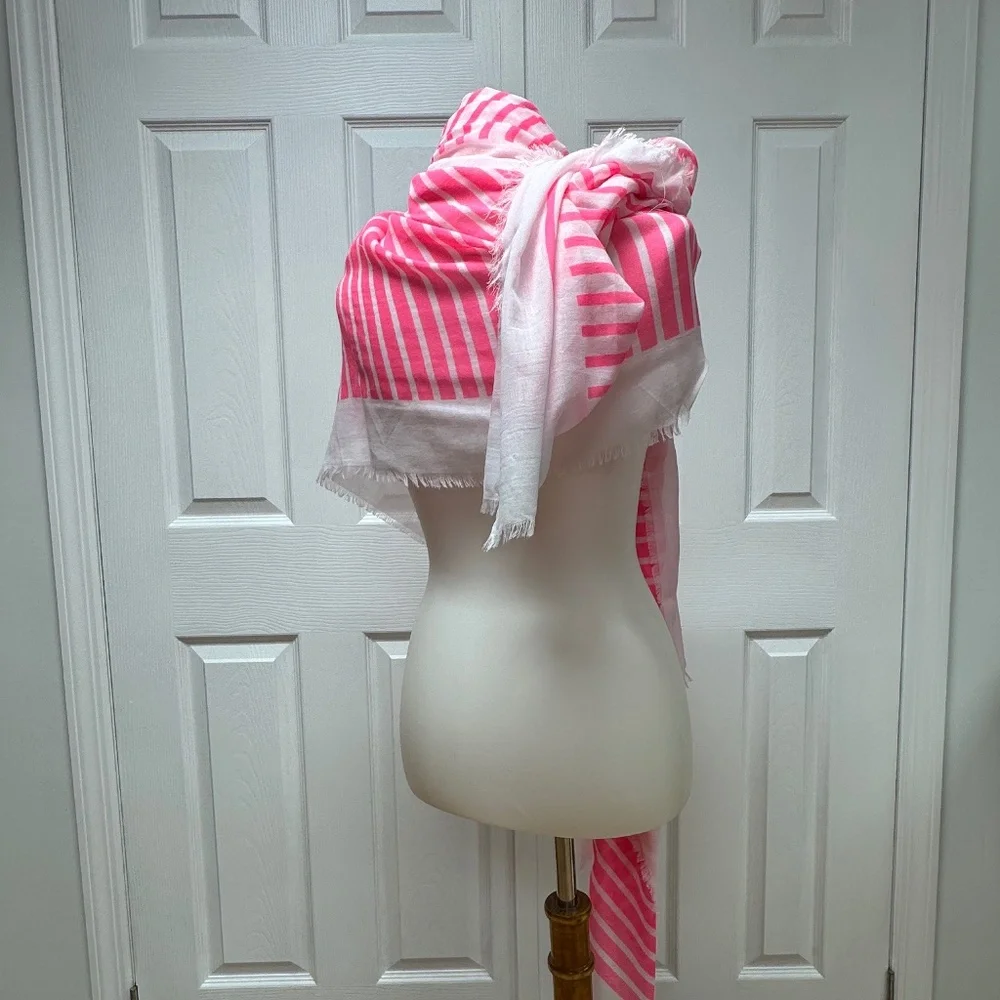 Steve Madden Pink and White Striped Oversized Scarf or Wraps - 74